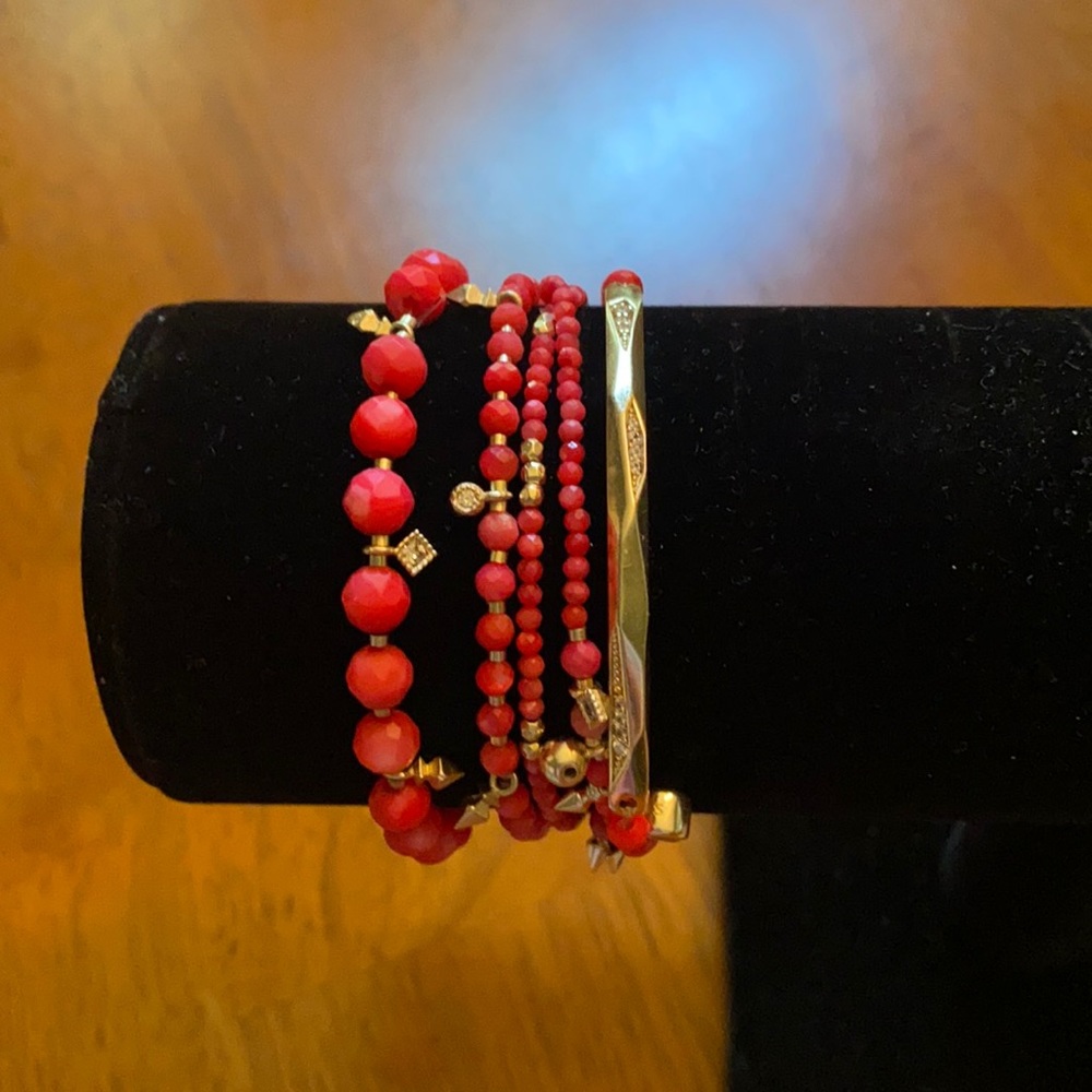 Perfect pink multi beaded bracelet wi/gold accent